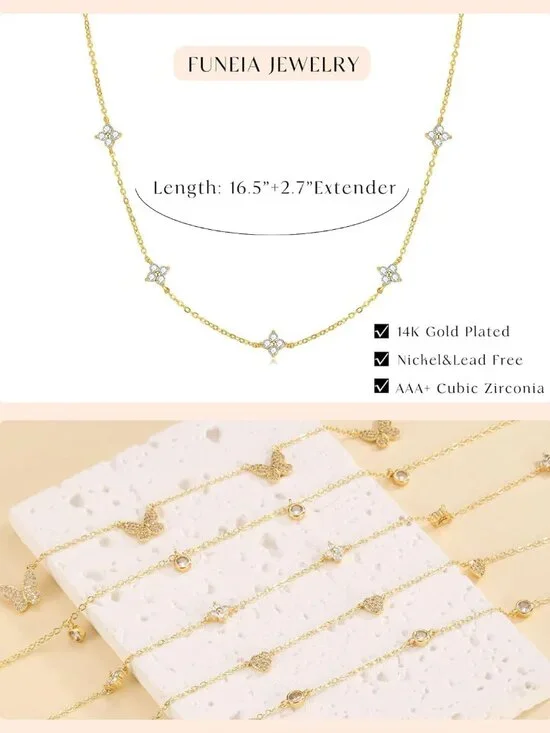 Dainty Silver Gold Necklaces for Women Trendy Non Tarnish 14K Gold Plated Cubic - Picture 5 of 9